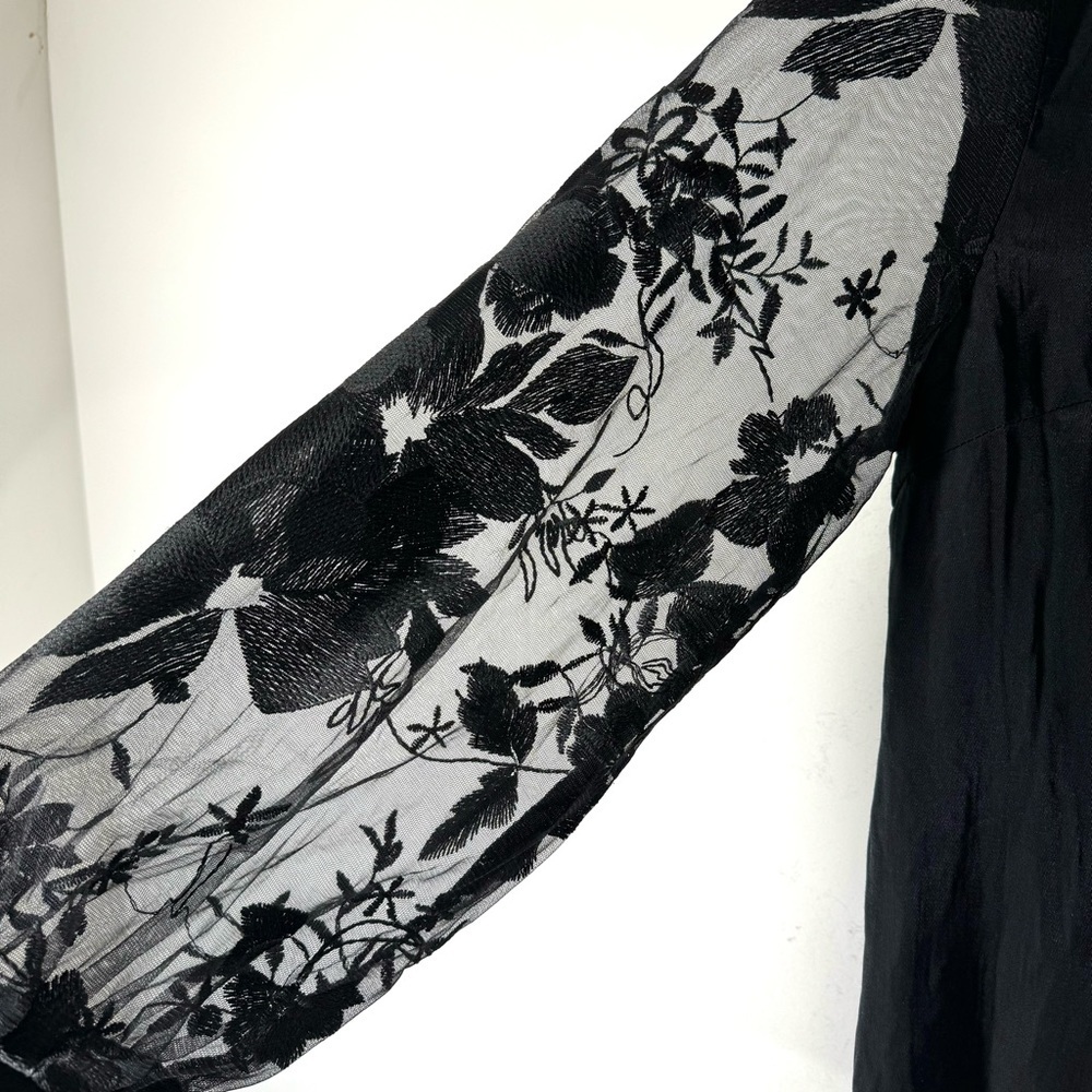 Shein Black Sheer Lace Balloon Sleeve Blouse - Picture 3 of 9